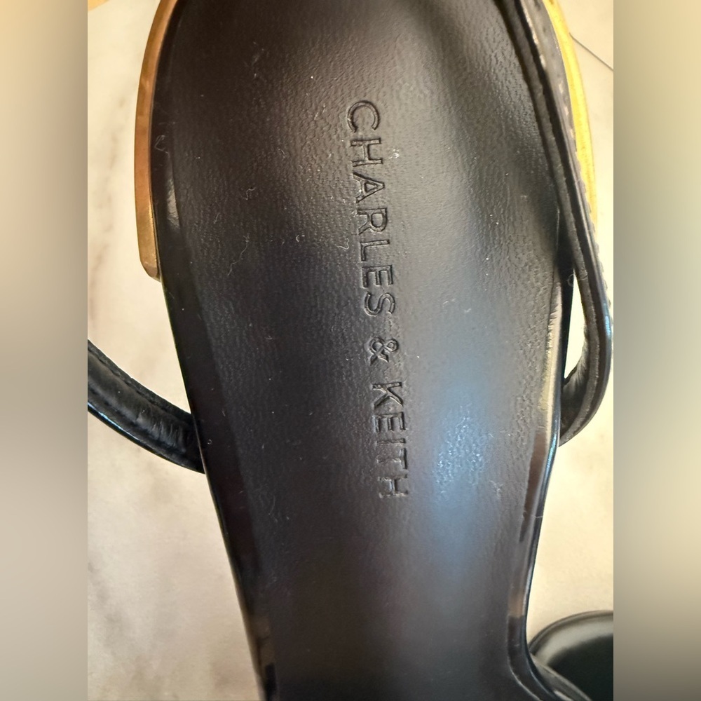 Charles & Keith Black Ankle Strap Heels with Gold Heel Minimalist Chic Size 39 - Picture 7 of 13